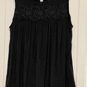 XS MAX JEANS  Black swing tank with patten detail across chest and back